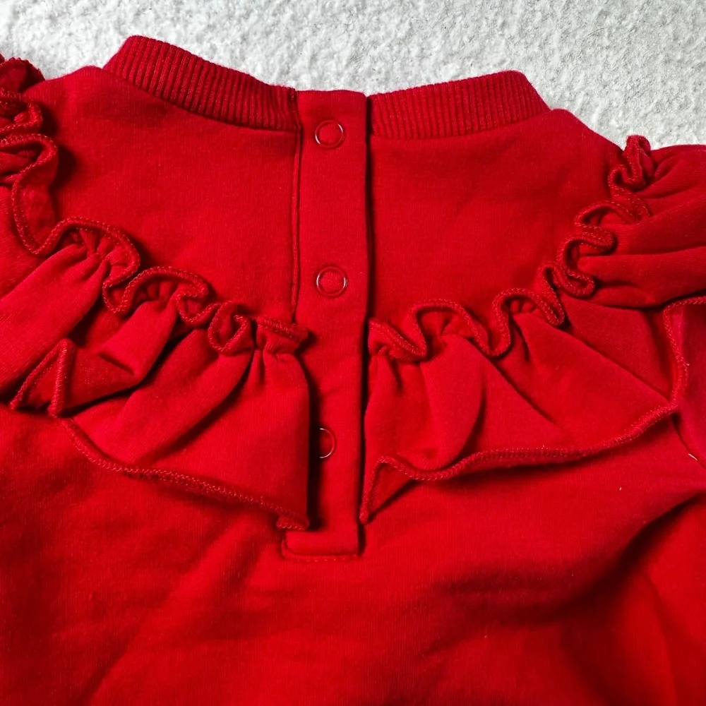 NWT Tucker Tate Baby Girl Red Ruffle Crewneck Sweatshirt 6M Snap‎ Closure
